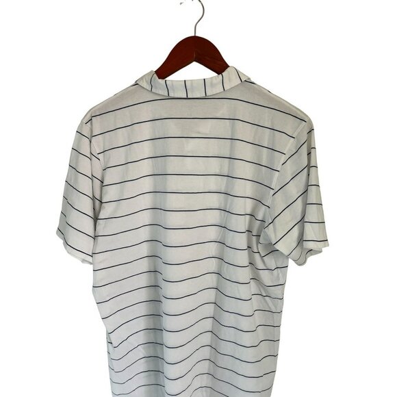 B DRADDY PIMA Cotton Polo Shirt Pocket Embroidered Logo White Blue Pinstripes - - Picture 6 of 8